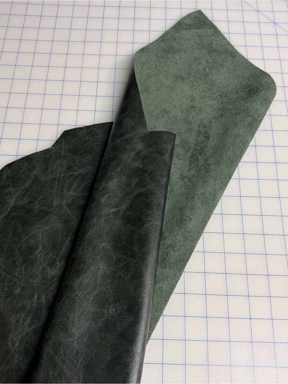 Leather Scrap Remnants Distressed Dark Green/Gray